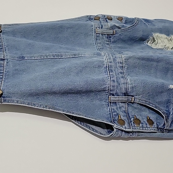 Mod Ref Distressed Denim Blue Jean Bib Overalls Size Small - Picture 4 of 7